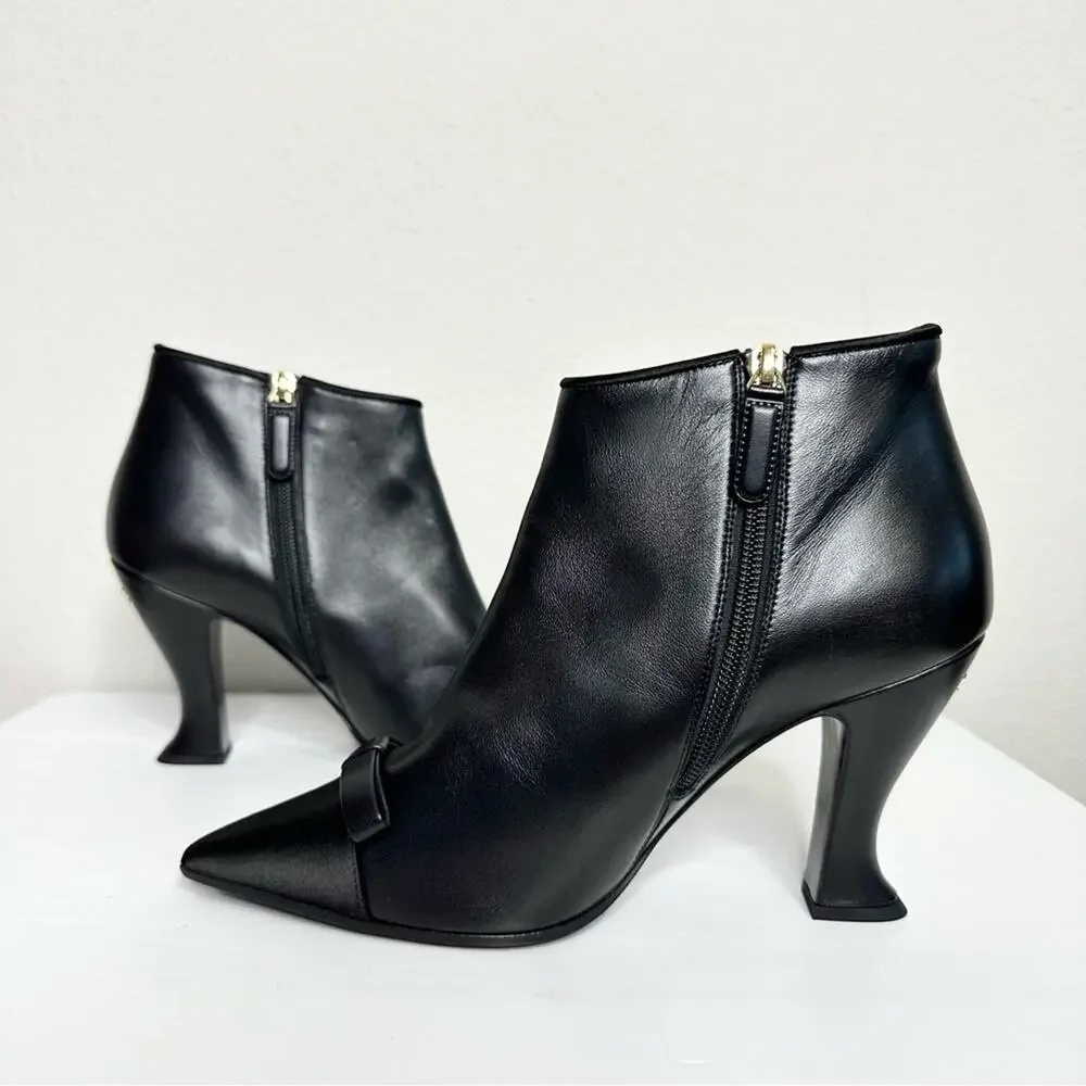 CHANEL Black Ankle Boots Size 37 CC Logo Bow Accent